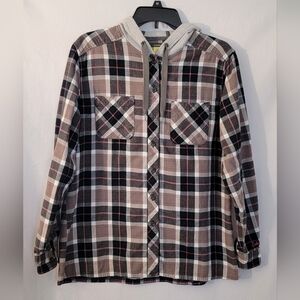 Cabela's Plaid Flannel Shirt With Waffle Hood Size L